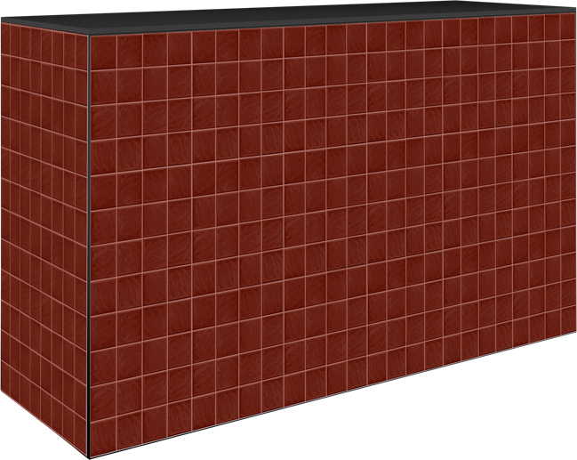 Art Series Service Bar Counter - Textured Square Tile Brick Red - Black Top - 60 x 180 x 110cm H